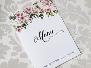 Weselne menu na stoły z motywem kwitnących róż FL-35-M