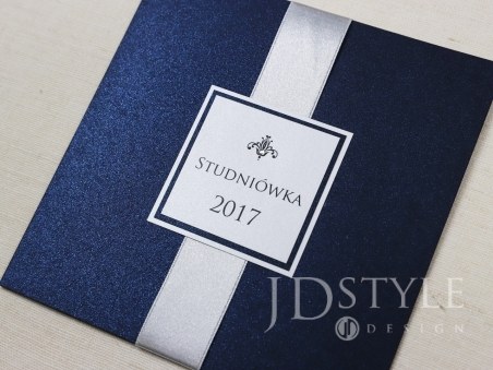 Zaproszenia na studniówkę eleganckie granatowe perłowe otwierane na bok ST-14