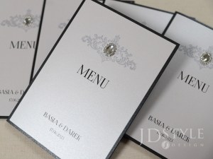 Eleganckie menu na wesele zdobione biżuterią GL-09-M